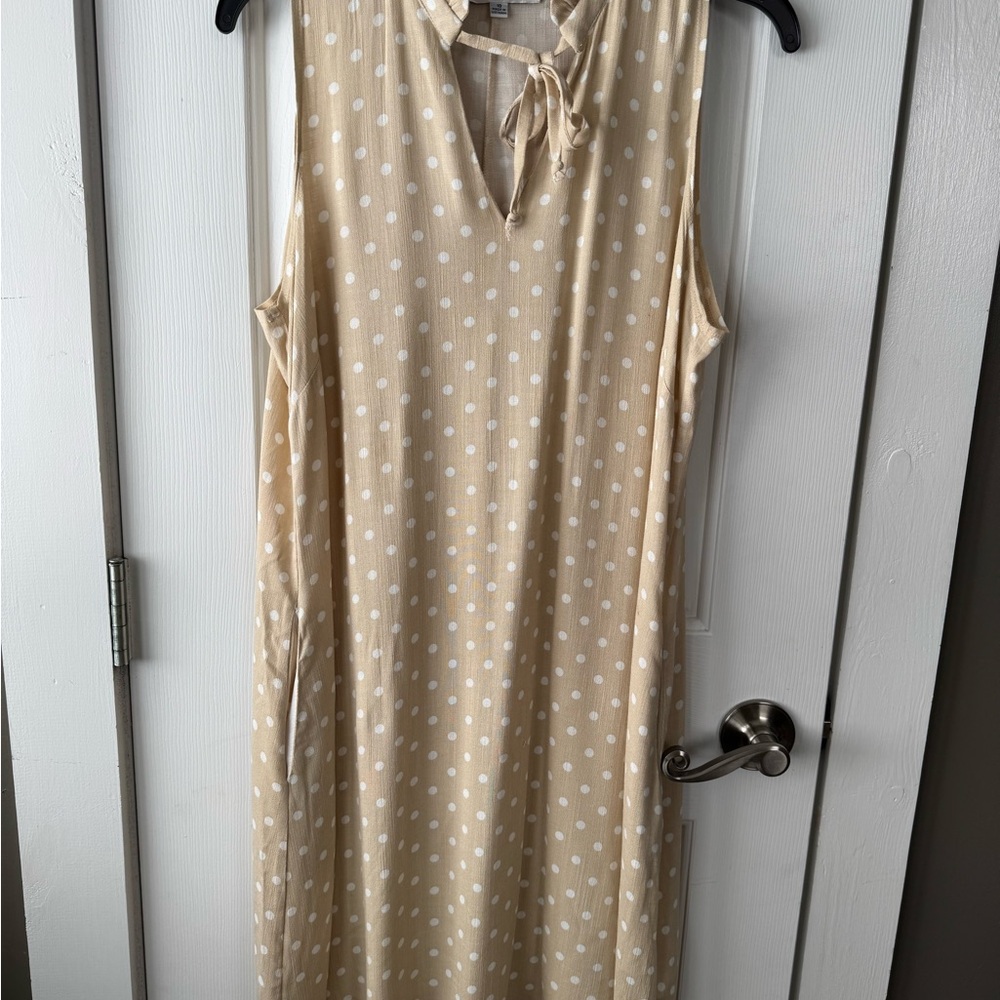 Polka Dot Sleeveless Dress - Beige